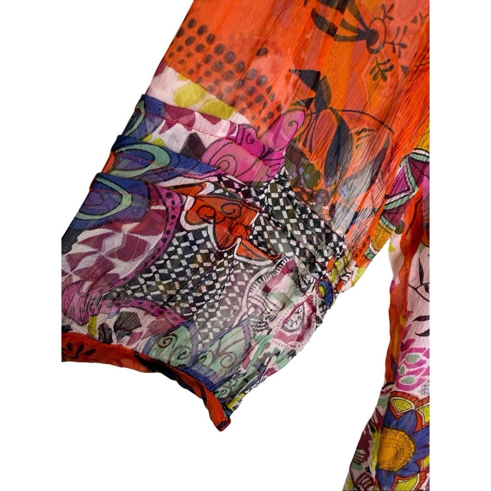 Casual Studio Top Multicolor Patchwork Look Semi Sheer Size L Whimsical, Retro - Picture 3 of 14